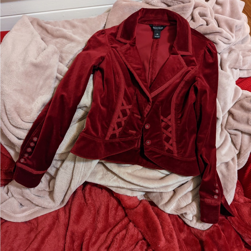 White House Black Market Red Velvet Jacket Size 00